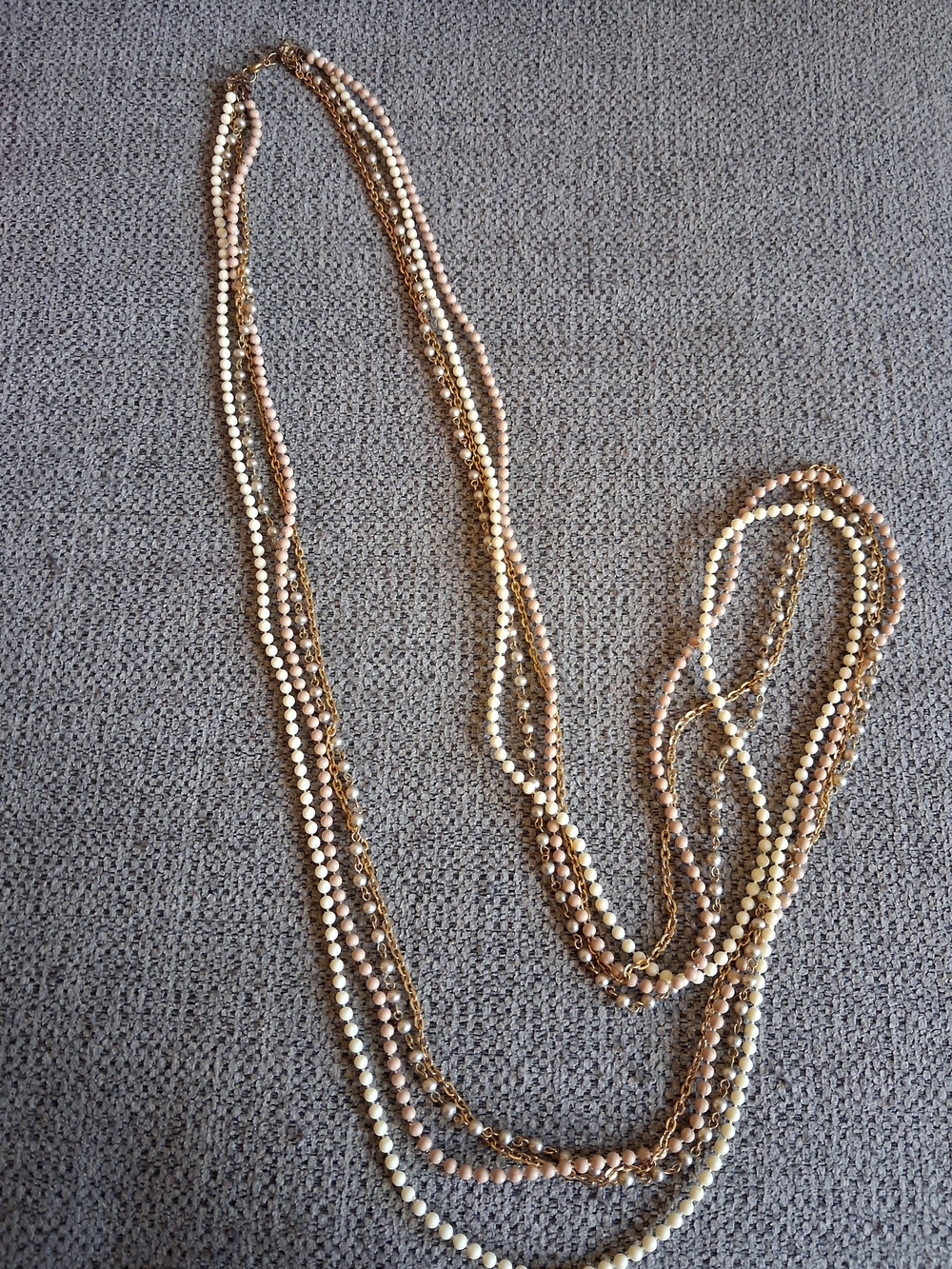 Vintage Multi-Strand Gold and Cream Layered Necklace